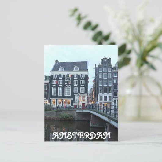 Singel Amsterdam Abend Postkarte (Stehend Vorderseite)