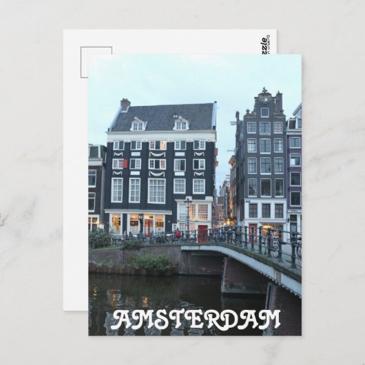 Singel Amsterdam Abend Postkarte (Vorne/Hinten)