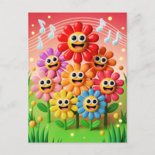 Singen Blumen Illustration mit Noten Feiertagspostkarte