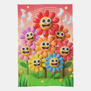 Singen Illustration von Blumen mit Noten Geschirrtuch