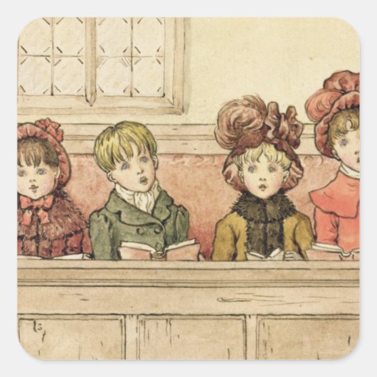 Singen in der Kirche (w/c auf Papier) Quadratischer Aufkleber (Vorderseite)