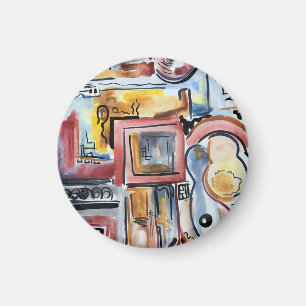 Singen in der Küche - Abstrakte Aquarell-Kunst Magnet