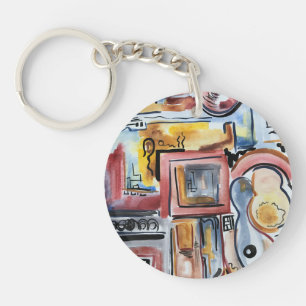 Singen in der Küche - Abstrakte Aquarell-Kunst Schlüsselanhänger