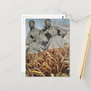 Singen in einer Weizenfeld-Collage Postkarte