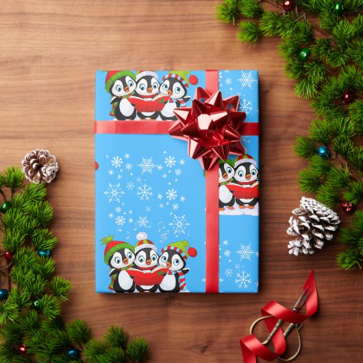 Singen Pinguine Weihnachtswrapping Paper Geschenkpapier (Feiertagsgeschenk)