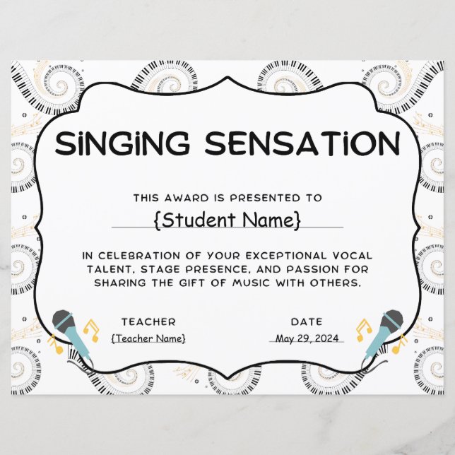 Singen Sensation Student Recognition Award (Vorderseite)