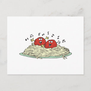 singende Fleischbällchen auf Spaghetti Postkarte