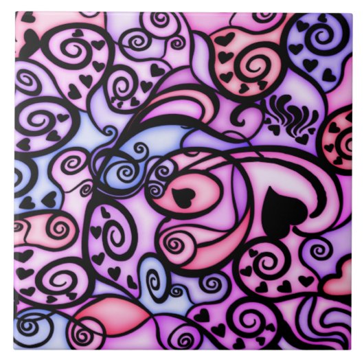 Singende Herz-Schläge, Buntglasart Fliese (Vorderseite)