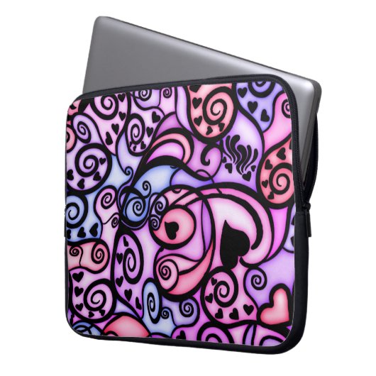 Singende Herz-Schläge, Buntglasart Laptopschutzhülle (Vorderseite Links)