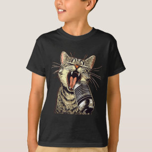 Singende Katze mit Karaoke-Mikrofon-Kostüm T-Shirt