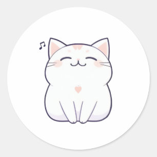 Singende Katze mit Musiknoten Kawaii Design Runder Aufkleber