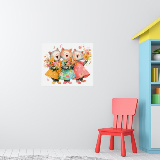 Singende Katzen mit Blumensträußen Poster (Kinderzimmer 1)