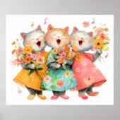 Singende Katzen mit Blumensträußen Poster (Vorne)
