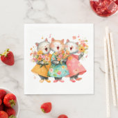 Singende Katzen mit Blumensträußen Serviette (Beispiel)