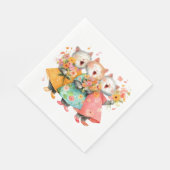 Singende Katzen mit Blumensträußen Serviette (Ecke)