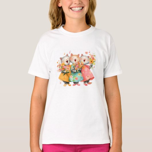 Singende Katzen mit Blumensträußen T-Shirt (Vorderseite)
