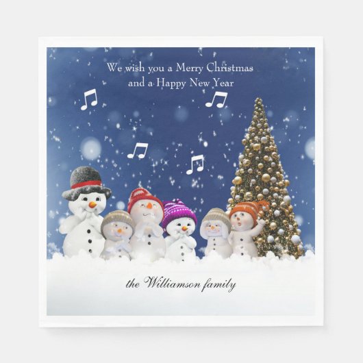 Singende Schneemänner Frohe Weihnachten - Personal Serviette (Vorderseite)