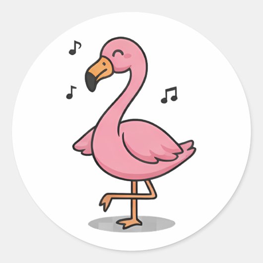 Singender Flamingo Runder Aufkleber (Vorderseite)