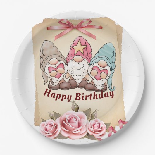 Singender Gnom Geburtstag Pappteller (Vorderseite)