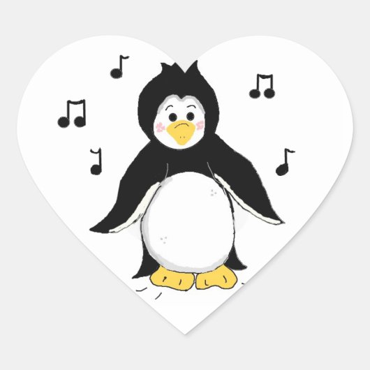 Singender Pinguin Herz-Aufkleber (Vorderseite)