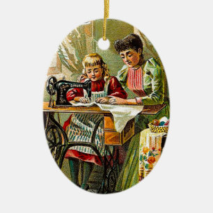 Singer Nähmaschine "Die erste Lektion" Vintage Keramik Ornament