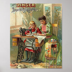 Singer Nähmaschine "Die erste Lektion" Vintage Poster