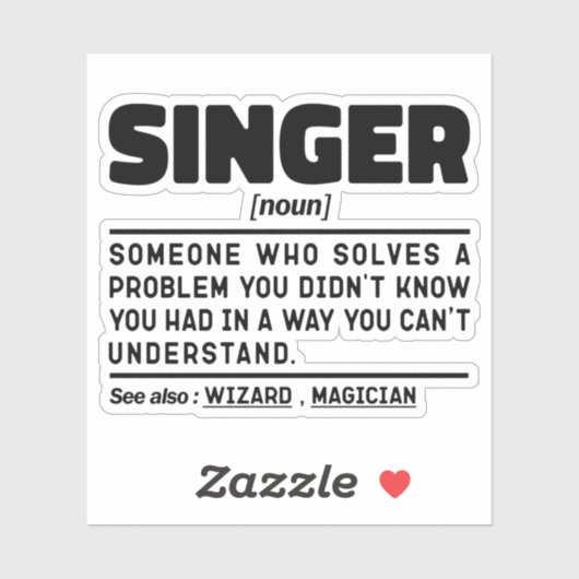 Singer Noun Definition Singing Lover Cool Artist Aufkleber (Blatt)