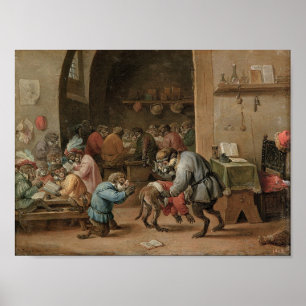 Singerie: Monkeys Acting as Humans in Art School Poster
