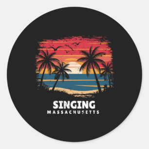 Singing Beach Machusetts Surfer Palmbaum Souvenir Runder Aufkleber
