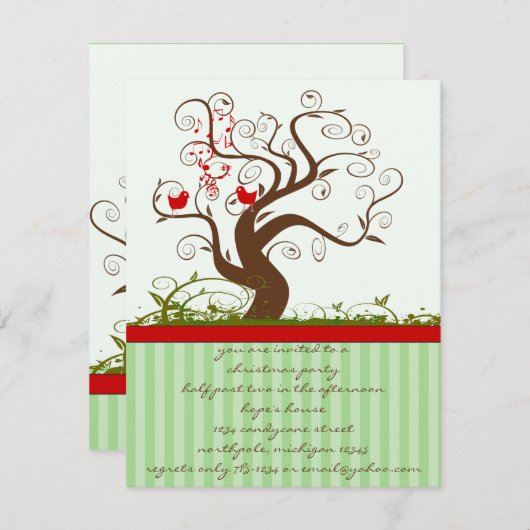 Singing Bird Tree Swirl Weihnachtsfeier Party Einl Einladung (Vorne/Hinten)
