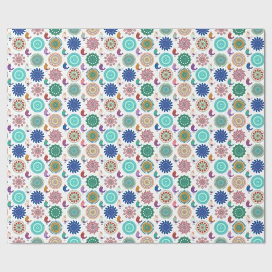 Singing Bird und Mandala Folk Art Pattern Geschenkpapier (Flach)