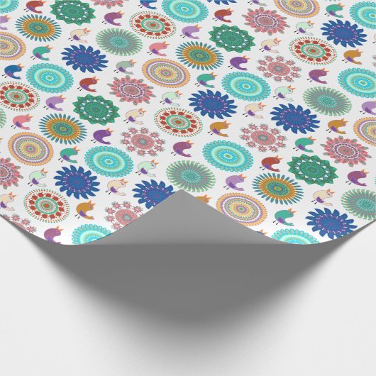 Singing Bird und Mandala Folk Art Pattern Geschenkpapier (Ecke)