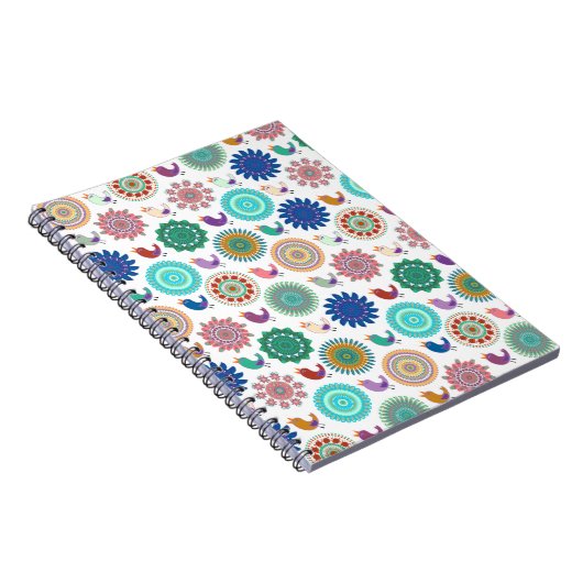 Singing Bird und Mandala Folk Art Pattern Notizblock (Rechte Seite)