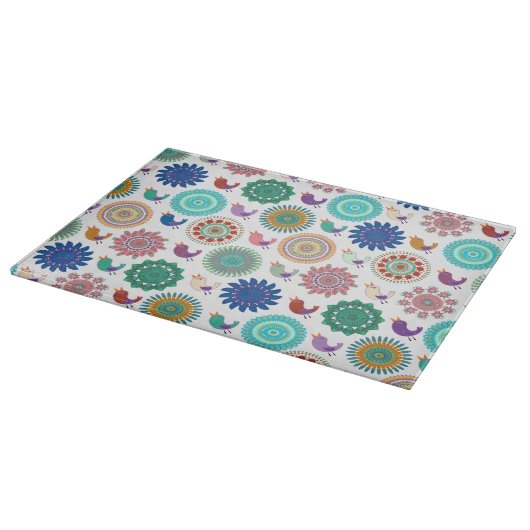 Singing Bird und Mandala Folk Art Pattern Schneidebrett (Ecke)