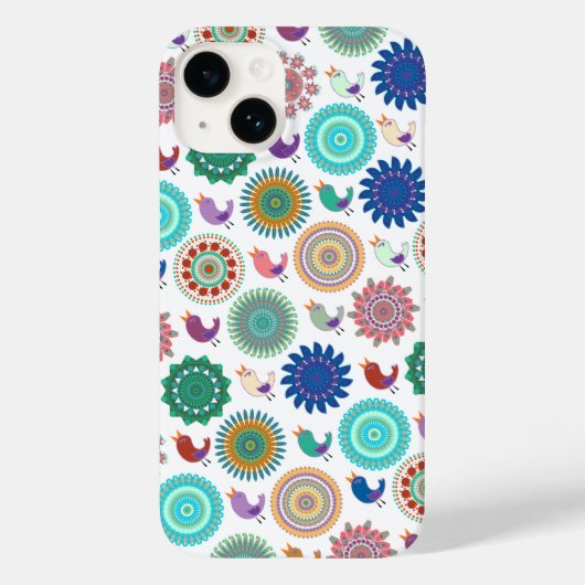 Singing Bird und Mandala Niedliches Folk Art Muste Case-Mate iPhone Hülle (Rückseite)