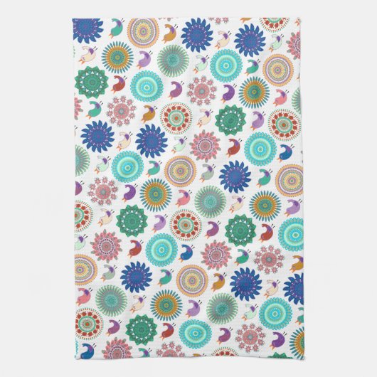 Singing Bird und Mandala Niedliches Folk Art Muste Geschirrtuch (Vertikal)