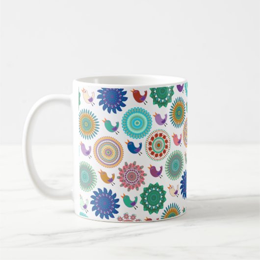 Singing Bird und Mandala Niedliches Folk Art Muste Kaffeetasse (Links)