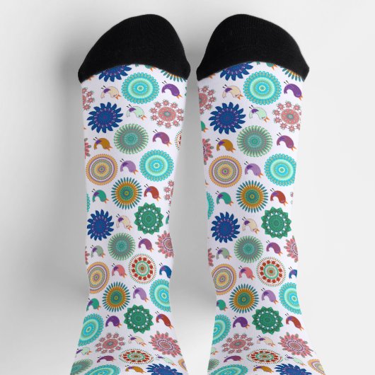 Singing Bird und Mandala Niedliches Folk Art Muste Socken (Oben)
