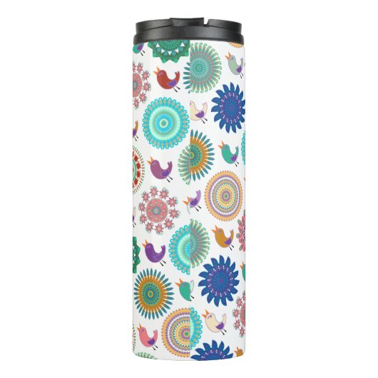 Singing Bird und Mandala Niedliches Folk Art Muste Thermosbecher (Rückseite)
