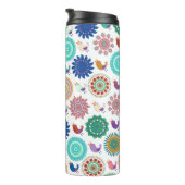 Singing Bird und Mandala Niedliches Folk Art Muste Thermosbecher (Nach rechts gedreht)