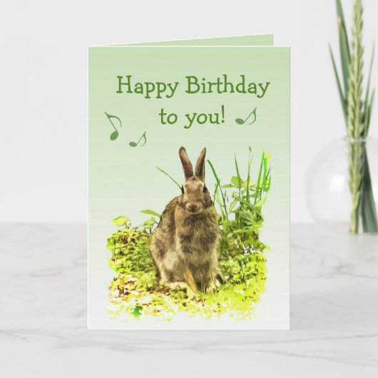 Singing Bunny Rabbit in Grass Birthday Card Karte (Vorderseite)
