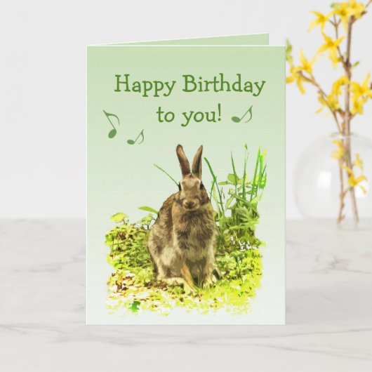 Singing Bunny Rabbit in Grass Birthday Card Karte (Gelbe Blume)