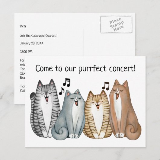 Singing Cat Quartet Konzert Einladung personalisie (Vorne/Hinten)