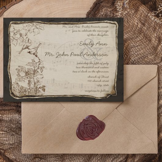 Singing Musical Notes Vintag Love Birds Hochzeit Einladung