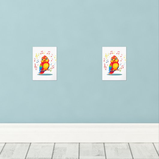 **Singing Parrot – Cute Parrot Singing Illustratio Bilderwand Sets (Holzboden)