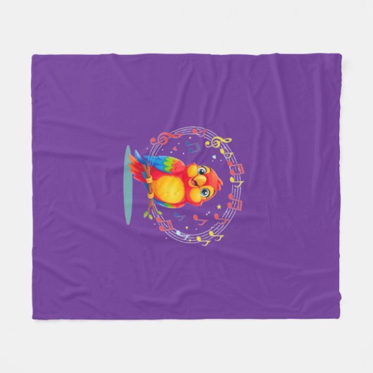 **Singing Parrot – Cute Parrot Singing Illustratio Fleecedecke (Vorderseite (Horizontal))