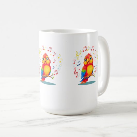 **Singing Parrot – Cute Parrot Singing Illustratio Kaffeetasse (VorderseiteRechts)