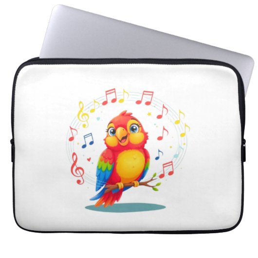 **Singing Parrot – Cute Parrot Singing Illustratio Laptopschutzhülle (Vorderseite)
