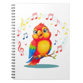 **Singing Parrot – Cute Parrot Singing Illustratio Notizblock
