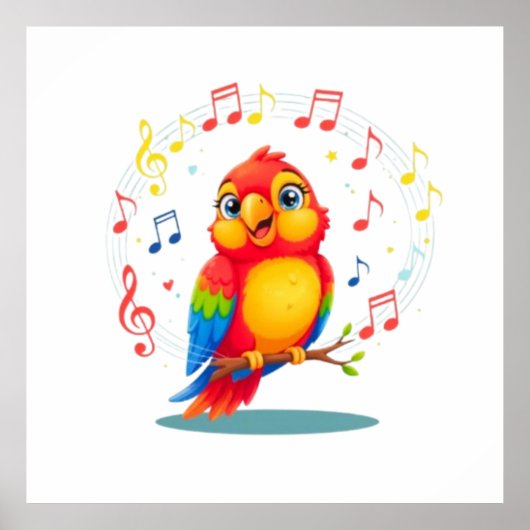 **Singing Parrot – Cute Parrot Singing Illustratio Poster (Vorne)